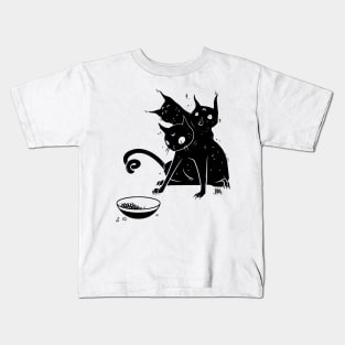  Creepy Cute Three Headed Black Cat Artwork Kids T-Shirt